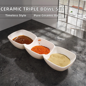 Bol triple classique en céramique écologique pour hôtel/restaurant, blanc pur, petit, sous glaçure, facile, nouveau produit Domingo D581 - Product Image 2