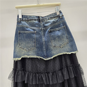 <span class=keywords><strong>GX</strong></span>-primavera/verano nueva malla empalme moda medio a largo bolsa de mezclilla falda de cadera cintura alta adelgazamiento falda de medio cuerpo - Product Image 3