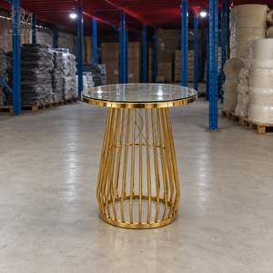 Mesa de Cóctel Redonda para Eventos con Base Curva de Acero Inoxidable Dorado y Cubierta de Vidrio Templado Espejado - Product Image 2
