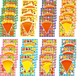 Autocollants visage de pizza de dessin animé, kit d'artisanat DIY pour fêtes d'anniversaire, récompenses en classe, cadeaux - Matériel en papier, design assorti - Product Image 2