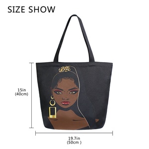 Hot Sales Custom African Black Girl Print Reusable Shoulder Handbag Casual <b>Large</b> <b>Canvas</b> Shopping Tote <b>Bag</b> - Product Image 3