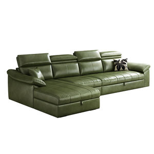 كرسي سرير قابل للطي مزدوج الاستخدام جديد نموذج سرير قابل للتمديد متكامل حديث زيت شمع جلد على شكل حرف L أريكة 3 مقاعد - Product Image 5