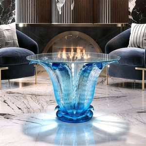 Table basse créative en résine avec sculpture en forme de queue de poisson bleue, plateau en verre trempé, mobilier décoratif contemporain pour salon - Product Image 5