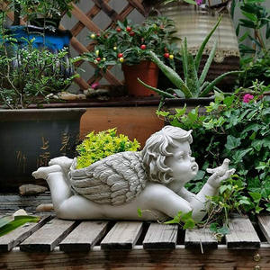 Petit ange pot de fleurs vase fleurie déesse des fleurs pot de jardin extérieur ailes blanches ange enfant chérubin statue pot de fleurs - Product Image 6