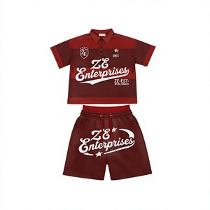 ZAINI Premium 280 GSM <b>Polyester</b> Interlock Men's Summer <b>T</b> <b>Shirt</b> and Short Set Maroon Embossed Custom Logo Sportswear - Product Image 1