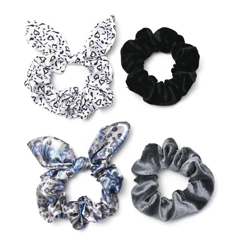 2 Pcs/set Wholesale Cute Boutique High Quality Bulk Shinny Satin Scrunchies Ear Bunny For Girls Hair Scrunchies