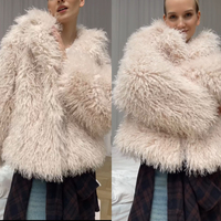 Veste en fausse fourrure de mouton beige crème, col blazer, douce et moelleuse, manteau d'hiver de longueur standard, vêtement d'extérieur de luxe, vente en gros d'usine OEM