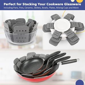 3 protections de casseroles en silicone avec 6 séparateurs de casseroles en feutre pour empiler les casseroles, protections de casseroles en silicone - Product Image 5
