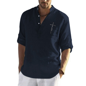 Primavera ed estate t-Shirt da <span class=keywords><strong>uomo</strong></span> a maniche lunghe camicia ampia tinta unita a maniche lunghe camicia da <span class=keywords><strong>uomo</strong></span> Plus Size - Product Image 4