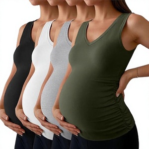 เสื้อกล้ามคนท้องคอวีแขนกุดยืดได้สวมใส่สบายสำหรับคนท้องสีดำสีขาวสีเทาสีเขียวมะกอกลำลองฤดูใบไม้ผลิฤดูร้อน - Product Image 4