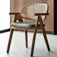 Chaise de salle à manger en rotin et bois massif avec coussins et dossier confortables beiges, design européen moderne pour la maison, le bureau et le bar à domicile