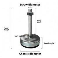 Pied de nivellement réglable robuste M12 M16 avec patin en caoutchouc anti-vibration pour montage de machines industrielles