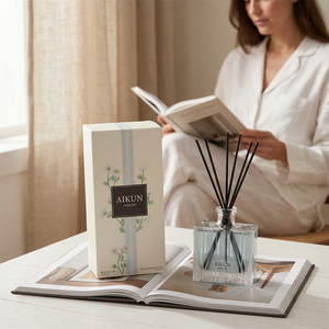 Aikun Transparent Square Bottle Custom Packaging IP16 Formula Fresh Flower Scent 150ml Reed <b>Diffuser</b> Fragrance Set For Reading - Product Image 1