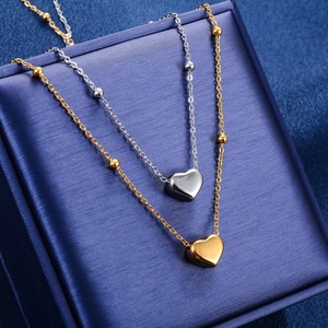 Collar de Cadena con Cuentas y Colgante de Corazón Minimalista de Acero Inoxidable para Mujer, Chapado en Oro, Gargantilla de Metal - Product Image 4