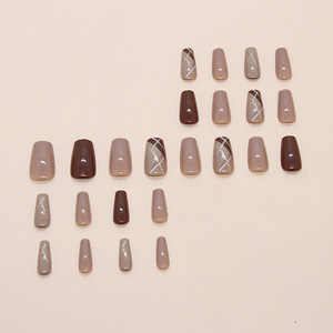 <span class=keywords><strong>Uñas</strong></span> Acrílicas Retro <span class=keywords><strong>Color</strong></span> Café, 24 Piezas, Semimanuales, Cuadradas, Presionables, Hechas a Máquina, <span class=keywords><strong>Uñas</strong></span> Postizas al por Mayor para Aplicación en Dedos - Product Image 3