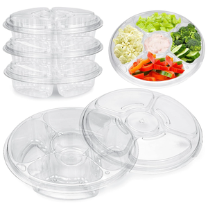 Plateau de fête à grignoter 5 collations divisées avec couvercle Plateau de fête rond à 5 compartiments Plateaux à plateau jetables avec couvercle - Product Image 2