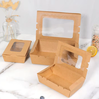 Boîte alimentaire en papier kraft avec fenêtre transparente, jetable, biodégradable, écologique, logo personnalisé imprimé en relief, emballage pour boulangerie et pâtisserie