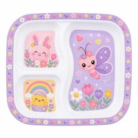 Assiettes en plastique écologiques de qualité alimentaire avec séparateurs, design dessin animé personnalisable, pour enfants, portables, faciles à nettoyer, vaisselle scolaire