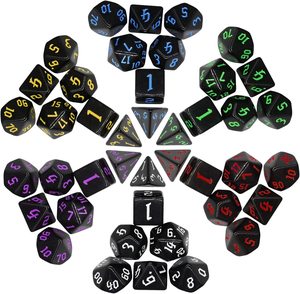 HS Chất lượng cao D20 đa diện Acrylic xúc xắc thiết lập nhiều màu phông chữ DND RPG ngục tối màu đen với vật liệu đá - Product Image 1