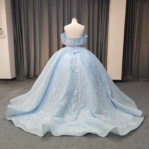 Lsany224 Vestido de Gala Azul de Lujo para Invitadas de Boda, Estilo Real Moderno, Escote Corazón, Apliques de Encaje, Cola Capilla - Product Image 3