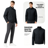 Blouson matelassé bleu marine à col montant et fermeture éclair pour homme, coupe ajustée légèrement rembourrée, style professionnel, vêtement d'extérieur