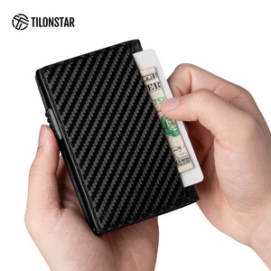 TILONSTAR TVC316 Customizable Carbon Fiber Credit Card Wallet Aluminum Pop up Carteras Leather <b>ID</b> Card <b>Holder</b> - Product Image 3