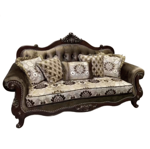 Sofá Antiguo de Lujo Europeo, Clásico con Marco Dorado, Respaldo Acolchado, Tapizado, de Tres Plazas, Mueble para Sala de Estar - Product Image 3