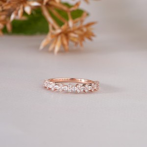 Elegant Rose Gold Floral Diamond <b>Ring</b> for Women <b>Thin</b> Wedding Band Minimalist Stackable Jewelry Fashion Finger <b>Ring</b> - Product Image 1