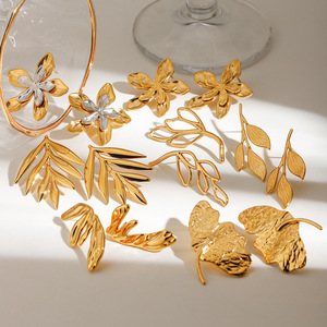 <b>Stud</b> <b>Earrings</b> Plant Shape 18K Gold Stainless Steel Post Leaf Petals Fashion Jewelry Gift - Product Image 3