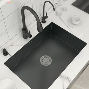 Fregadero de cocina bajo encimera de acero inoxidable nano negro mate con rociador extraíble, fregadero grande de un solo seno con cuenco profundo - Product Image 1