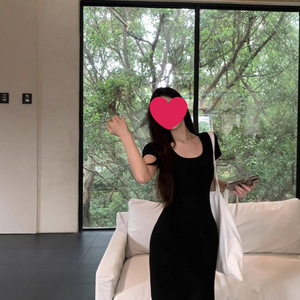 Backless Bodycon Dress Black Solid Color Long Skirt Evening Wear - Product Image 3
