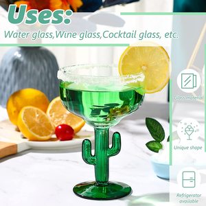 Vasos de Margarita con Borde Verde Cactus, Vaso de Cóctel de Cactus Soplado a Mano - Product Image 6