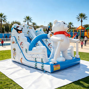 Toboggan aquatique gonflable commercial sur <span class=keywords><strong>le</strong></span> thème de l'ours polaire blanc, en PVC robuste, avec château gonflable pour les fêtes - Product Image 1