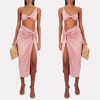 2023 HL fabrication rose sexy une épaule brillant bling maillots de bain maillots de bain body femmes personnalisé 3 pièces maillots de bain ensemble