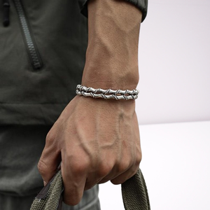 Popolare Hip Hop doppio strato regolabile bracciale di apertura Punk fatto a mano bracciale Vintage di bambù braccialetto di moda per gli uomini - Product Image 6