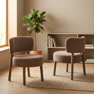 Modern Upholstered Living Room Chair Round Seat Backed Side Chair with Wood Legs Accent <b>Seating</b> for Home Hotel - Product Image 3