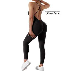 <span class=keywords><strong>Pagliaccetto</strong></span> per abbigliamento <span class=keywords><strong>da</strong></span> allenamento personalizzato senza maniche a V con scricchiolatura a scricchiola per palestra completo Fitness Yoga tuta di un pezzo per le donne - Product Image 2