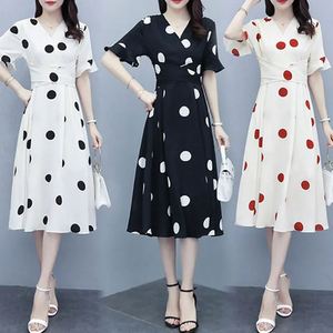 2022 mujeres verano Cruz cuello pico manga corta volantes vestidos coreanos punto impreso vendaje moda Slim A-line <span class=keywords><strong>vestido</strong></span> Casual - Product Image 1