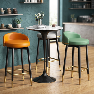 Tabouret de bar moderne à haut dossier avec structure en acier inoxydable et revêtement en velours pour hôtel, salle à manger et usage extérieur - Product Image 4