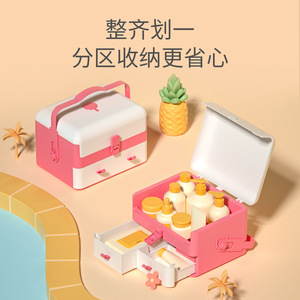 Baby Care Storage Box <b>Large</b> <b>Square</b> Pink Double Layer Portable Travel Medicine Box For 0-24 Months - Product Image 2