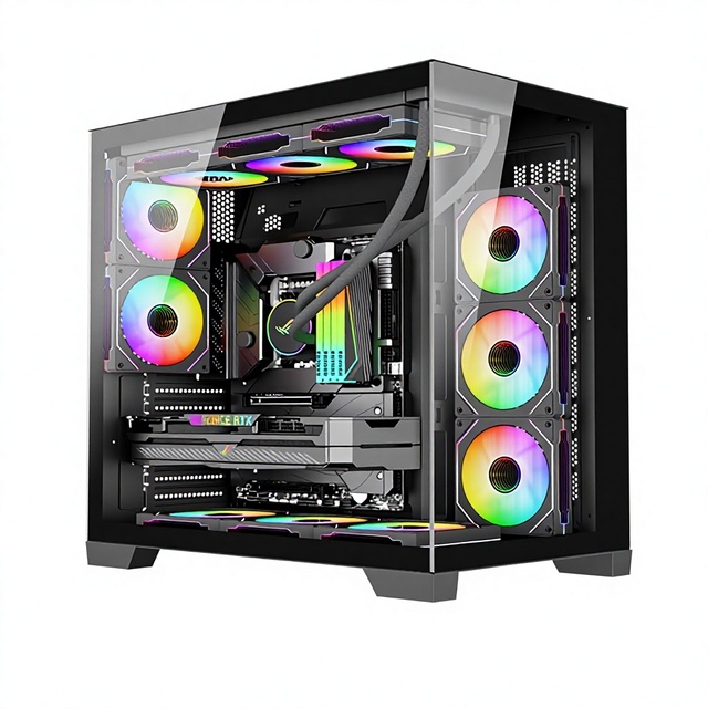 ATX/MicroATX Vertical Steel Sea View Room Supports Back Plug-in 360 Water-Cooled Full-Side Transparent RGB Game Computer Case
