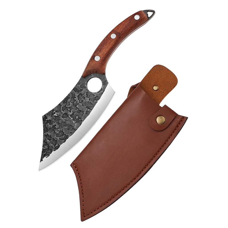 Couteau de cuisine circulaire doré + étui en cuir