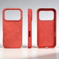 Étui de protection intégrale antichoc en cuir PU suédé magnétique rouge pastèque anti-traces de doigts pour iPhone 15 16 17 Pro Max