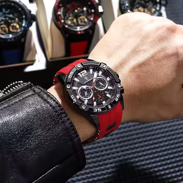 POEDAGAR P912 Men's Quartz Watch Multi-Color Silicone Dial Watch Ultra-Cool Business Style Design Luminous Glass Watch Crystal