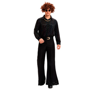 Pantalones de Campana de Halloween, Peluca, Top, <span class=keywords><strong>Disfraz</strong></span>, Poliéster, Discoteca de los 70, Hippie, <span class=keywords><strong>Disfraz</strong></span> Nostálgico de los 80 para Hombre - Product Image 2