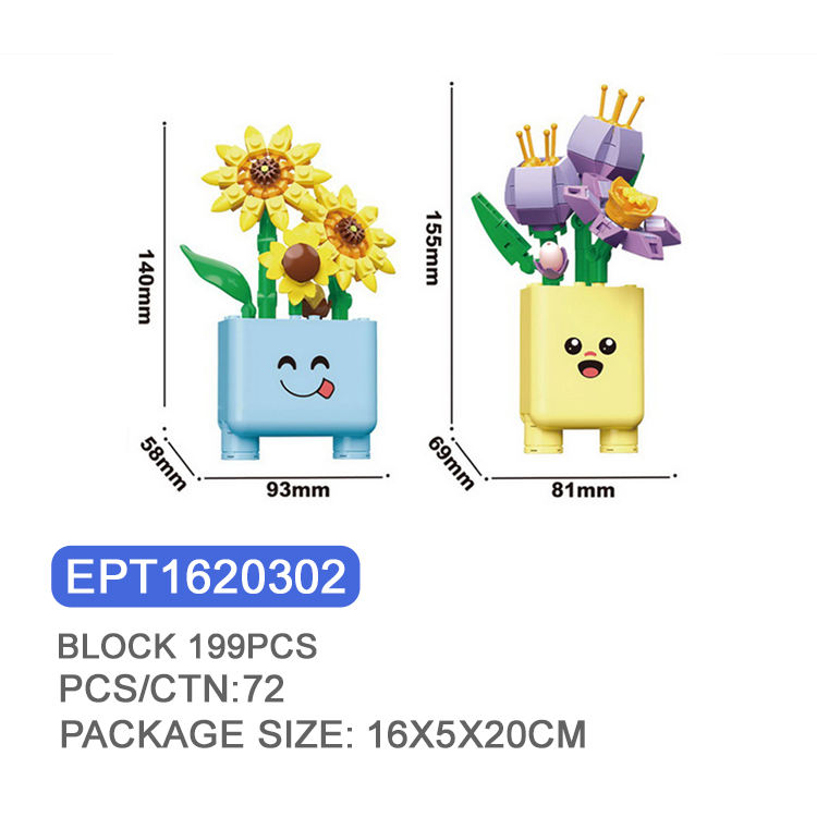 EPT1620302-Mini Bloques de Plantas en Maceta Girasol + Tulipán 199 Piezas