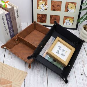 Collapsible PU Leather Valet Tray <b>Desk</b> Coin Card Key Storage Box with Keychain for Business & Promotional Gifts - Product Image 3