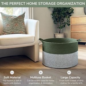 Chất lượng cao nhà máy bán buôn giặt cản trở phòng khách trang trí nội thất vòng lưu trữ bin Thêm lớn 90L bông sợi dây giặt giỏ - Product Image 6