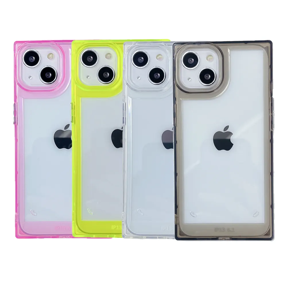 Capa de celular acrílica transparente, capa quadrada neon fluorescente para iphone 13 12 11 pro max 7 8 plus xs x xr 13, tampa traseira macia