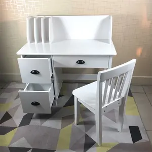 Bureau d'étude en bois blanc pour enfants avec chaise, cadeau pour les enfants de 5 à 10 ans table bureau et chaise avec tiroirs